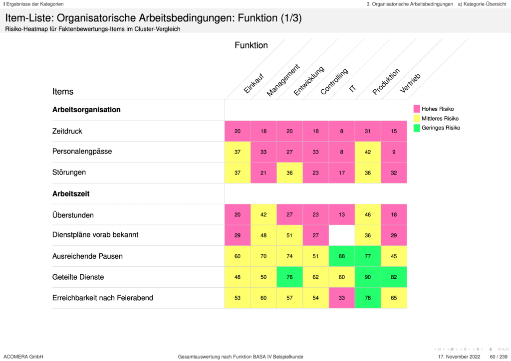 2) Der Blick in die Item-Liste dieser Kategorie zeigt für die IT (und auch andere Funktionen) viele gefährliche, rot gefärbte Items (mit niedrigen Werten), z.B. das Item zum Thema Personalengpässe.